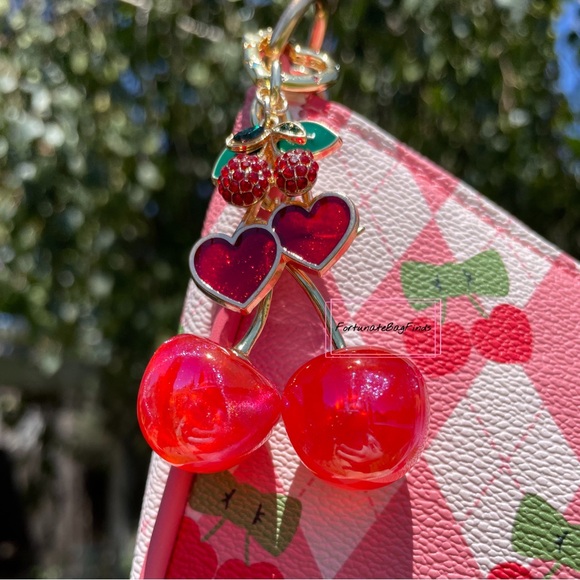 Red Cherry Bag Charm FortunateBagFinds Iridescent Glitter Cherries Purse Charm - Picture 9 of 12